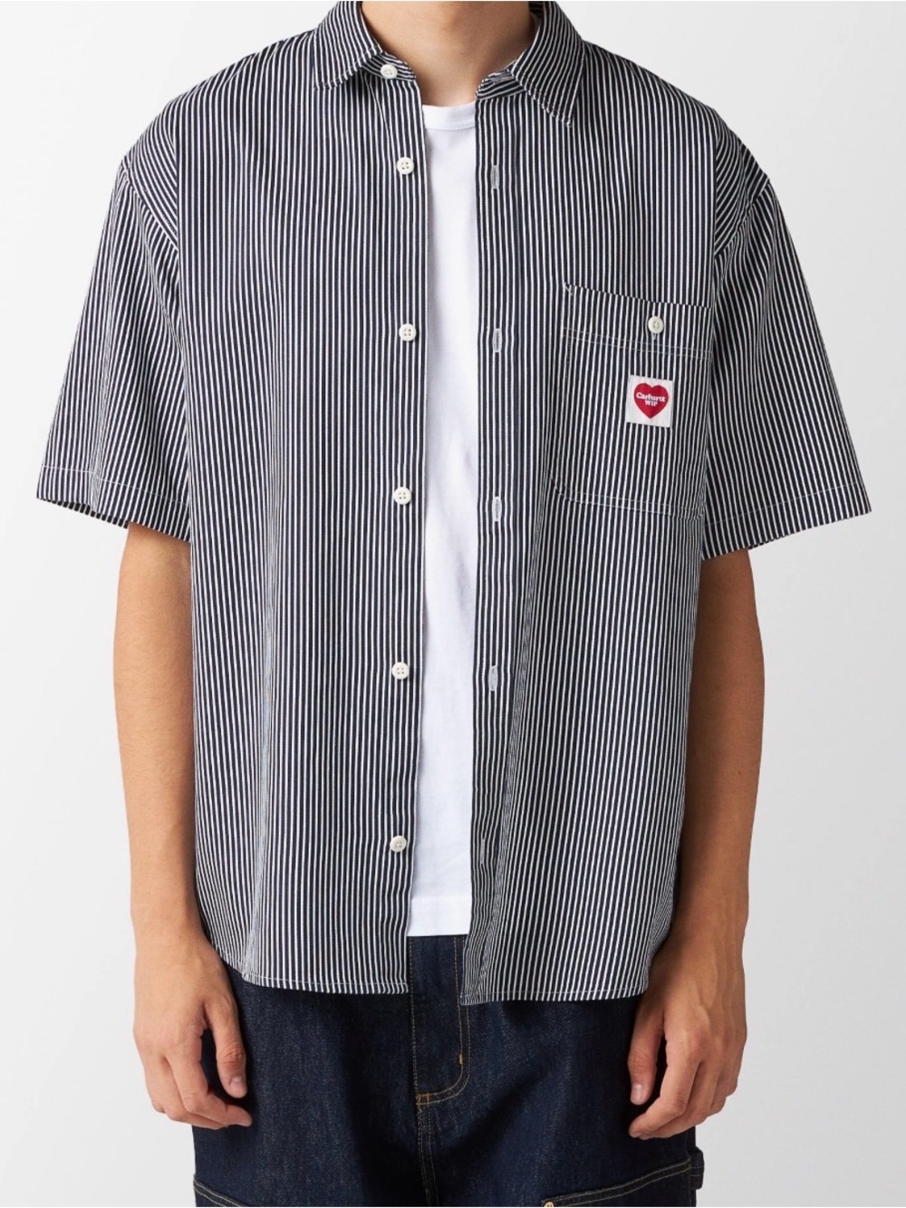 Carhartt WIP Terrell Striped Short Sleeve Button Up Shirt Dark Navy Wax Medium